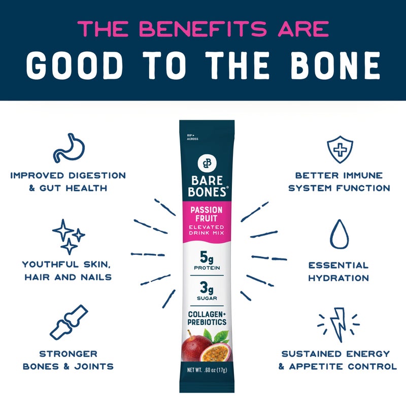Bare Bones Passion Fruit Elevated Drink Mix | Light & Flavorful | Gluten-Free & Naturally Sweetened | On-the-Go Stick Single-Serve Packs Powdered Refreshment | 5g Protein | 16 Packets (.60 oz) - Image 4